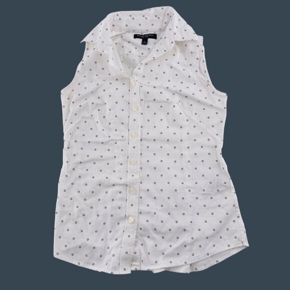 Banana Republic Women's White Sleeveless Button-Up Shirt Non-Iron Polka Dot sz 0 - Picture 1 of 5